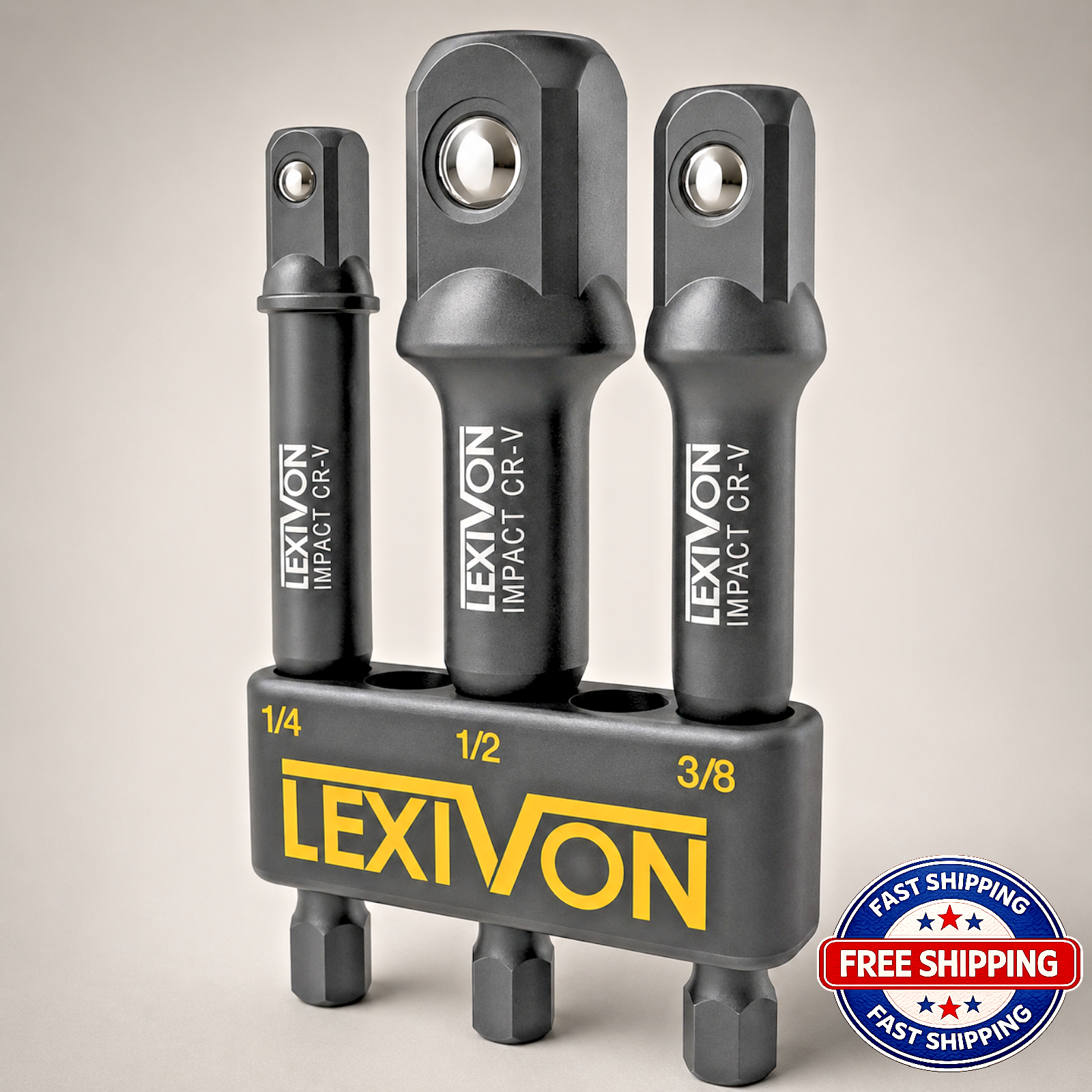 Impact Socket Adapter Set 3Pc Drill to Socket Adapter 1/4" 3/8" 1/2" Drive