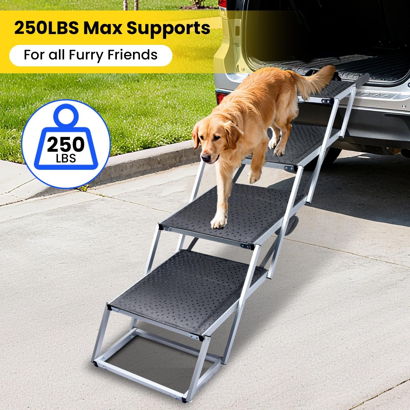 Dog Stairs for Large Dogs, Extra Wide Dog Ramp for Car with Non-Slip Surface,