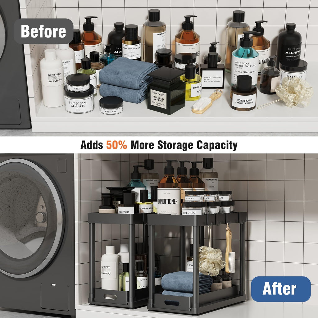 2 Pack Pull-Out Storage Organizers Under Sink Organizer and Storage for Bathroom