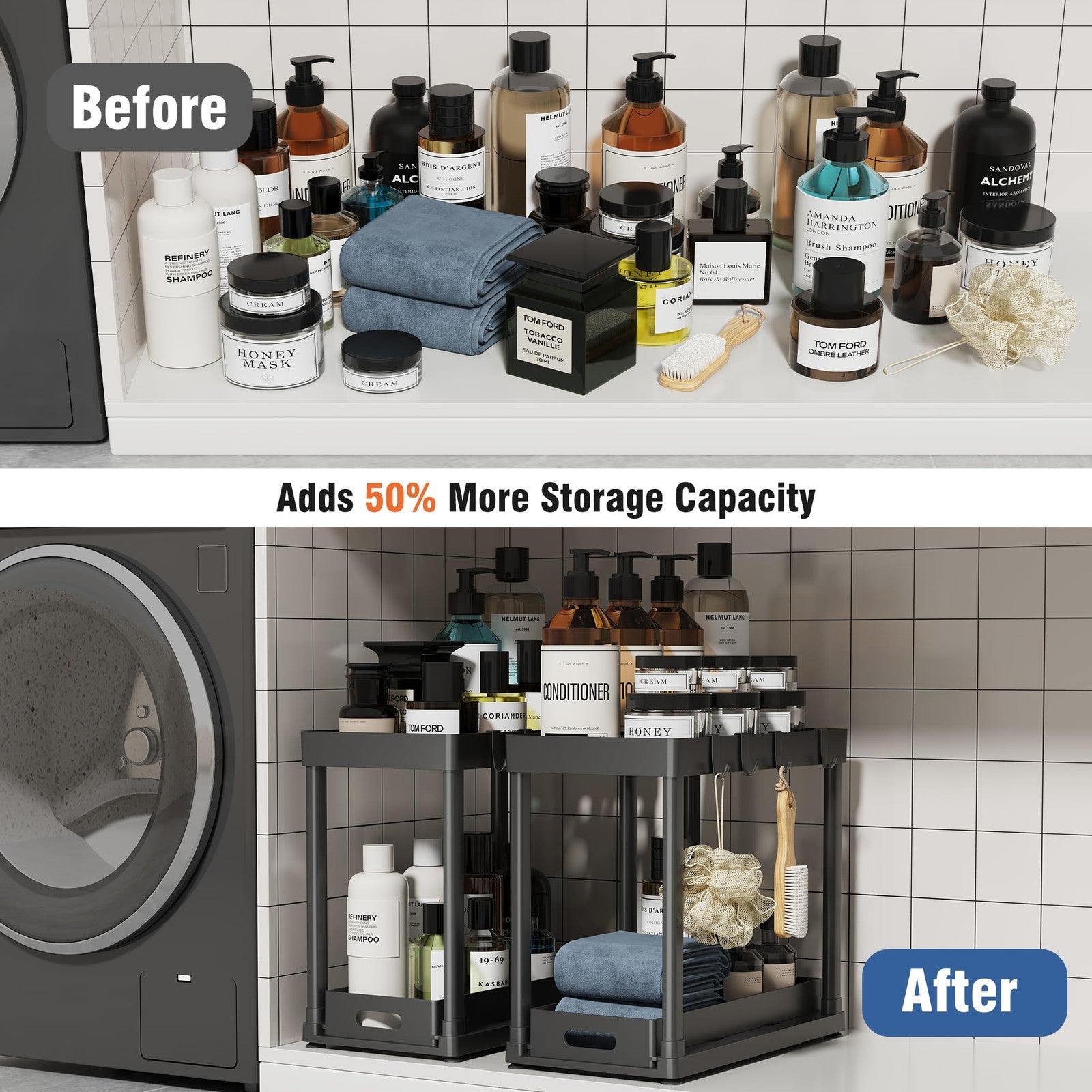 2 Pack Pull-Out Storage Organizers Under Sink Organizer and Storage for Bathroom
