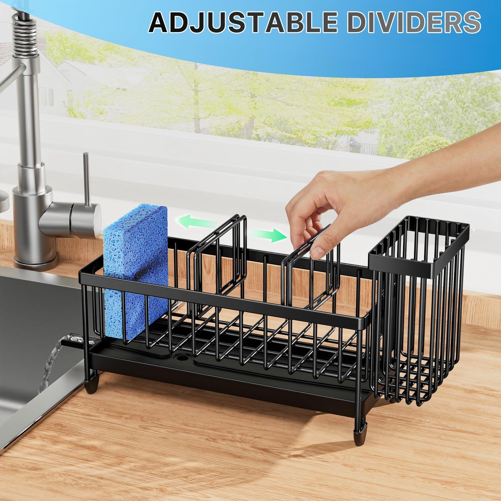 Sponge Holder for Kitchen Sink Caddy Organizer with High Brush Holder Kitchen