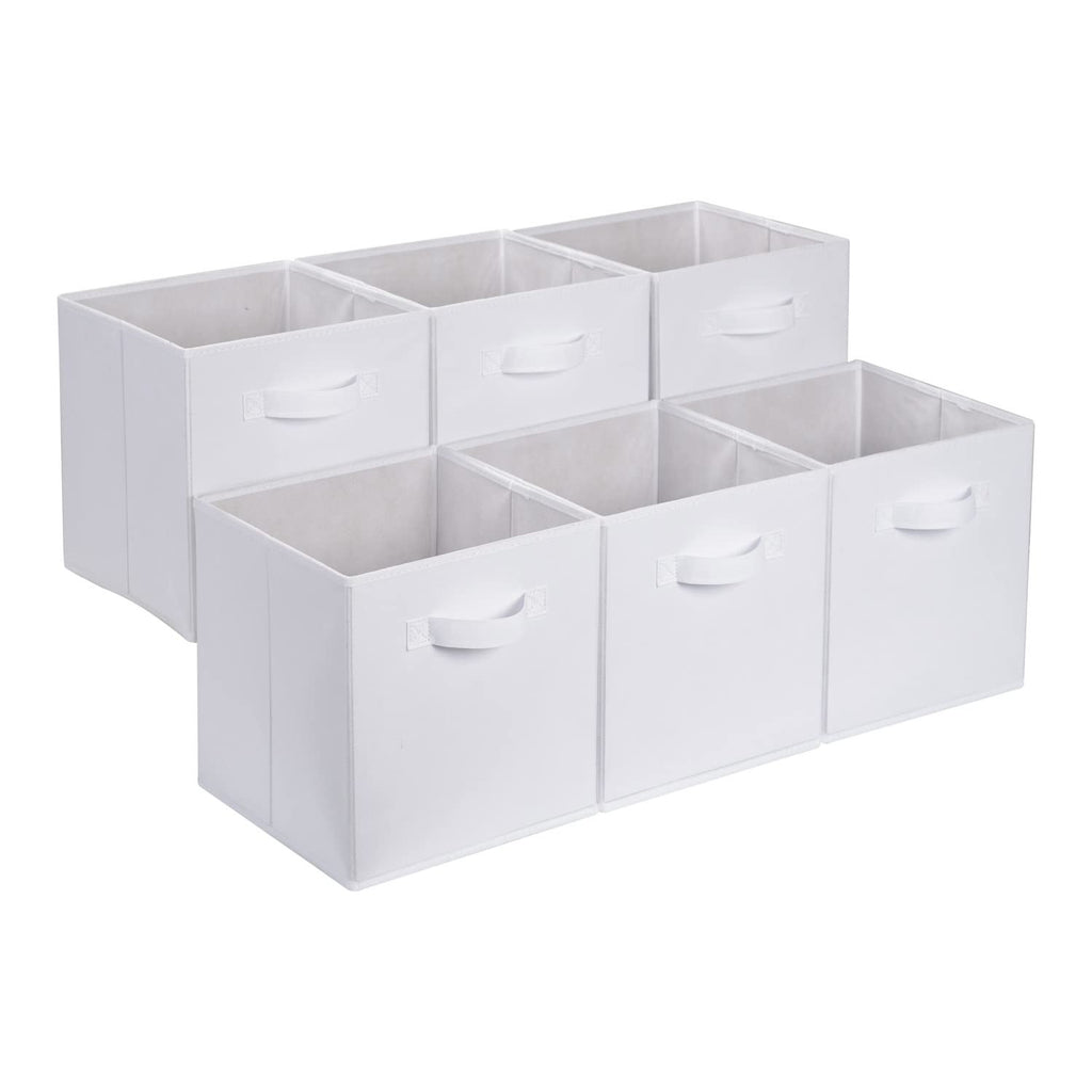 6 Pack Fabric Storage Cubes 10.5 x 10.5 x 11 in Collapsible Bins White