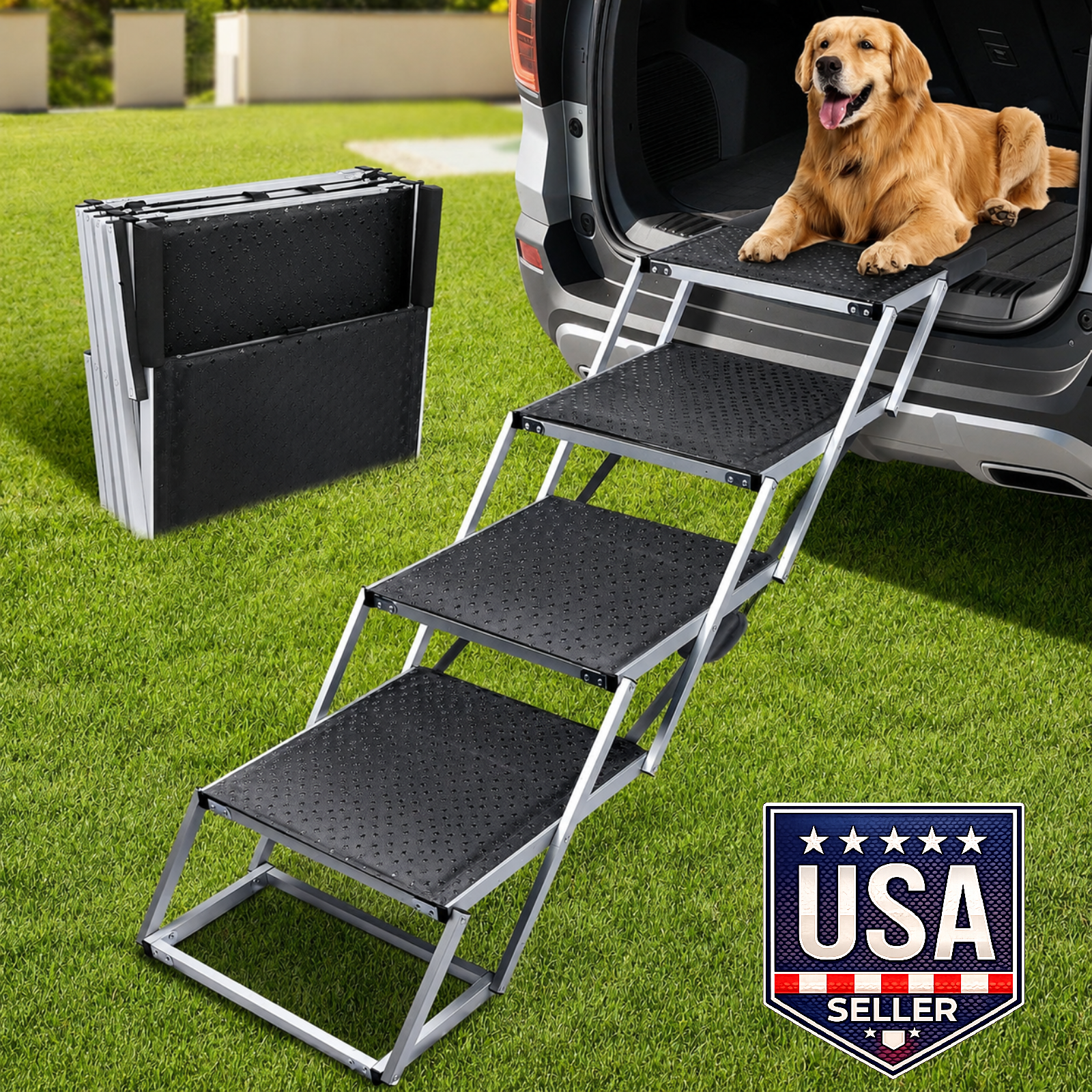 Dog Stairs for Large Dogs, Extra Wide Dog Ramp for Car with Non-Slip Surface,