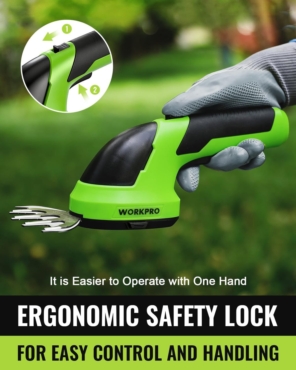 WORKPRO Cordless Grass Shear & Shrubbery Trimmer - 2 in 1 Handheld 7.2V Electric