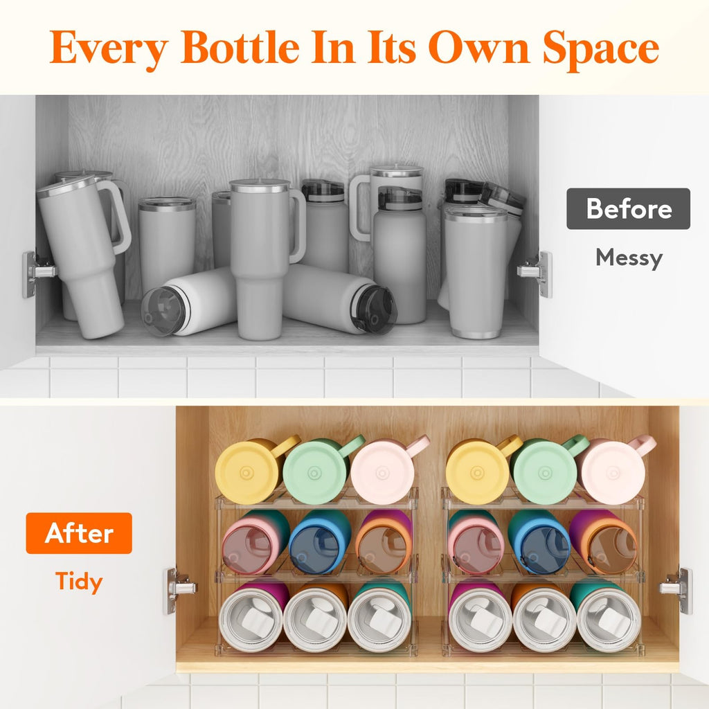 Stackable Bottle Storage Organizer, Clear Freestanding Wine Holder for Cabinet,