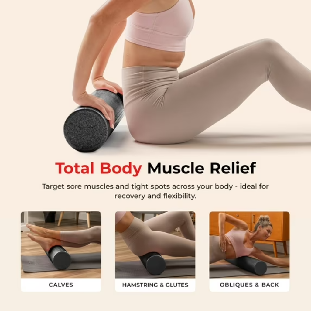 18" High Density Foam Roller Deep Tissue Massage Exercise Recovery Black