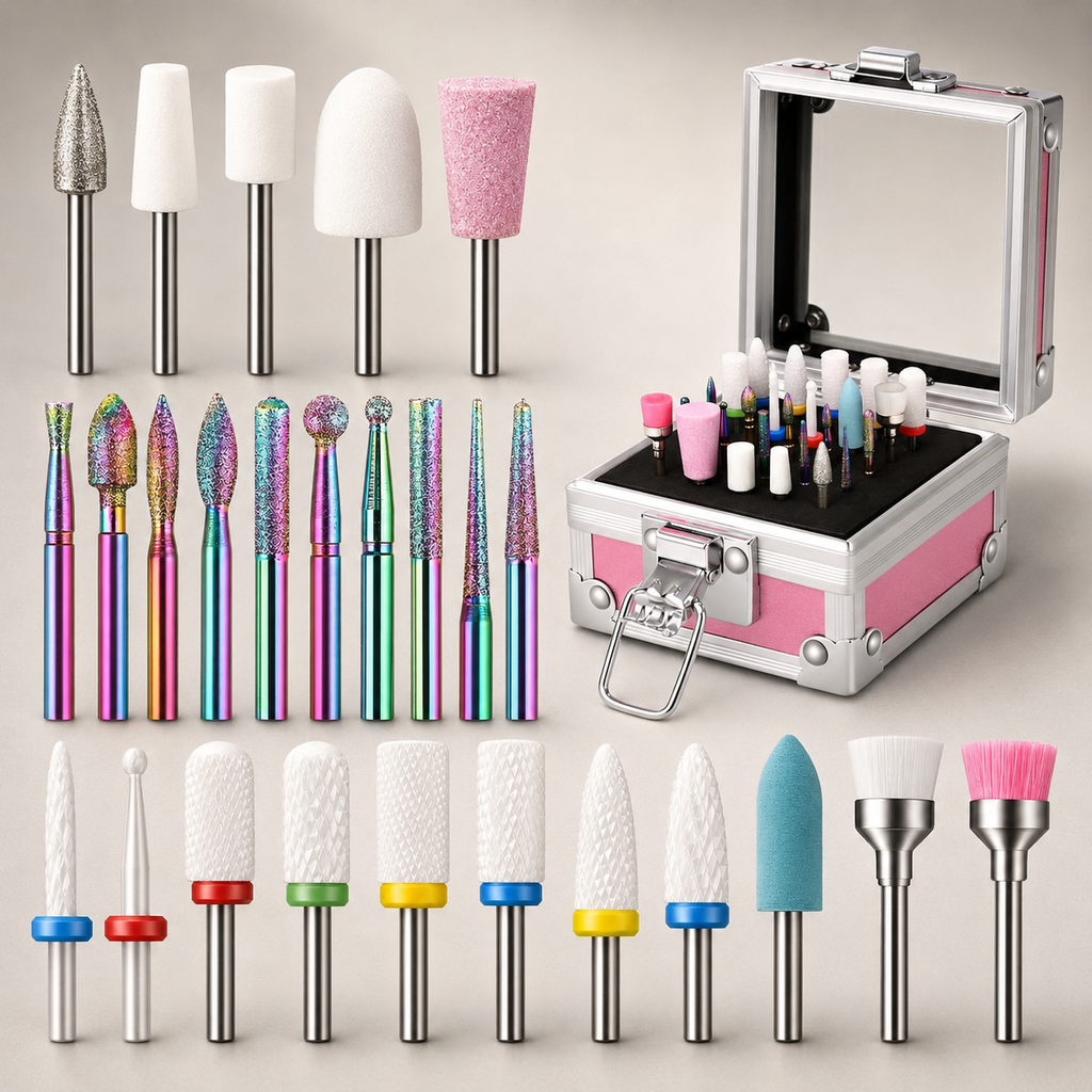 26PCS Nail Drill Bits Set with Holder Case, 3/32 inch Ceramic Safety Bits