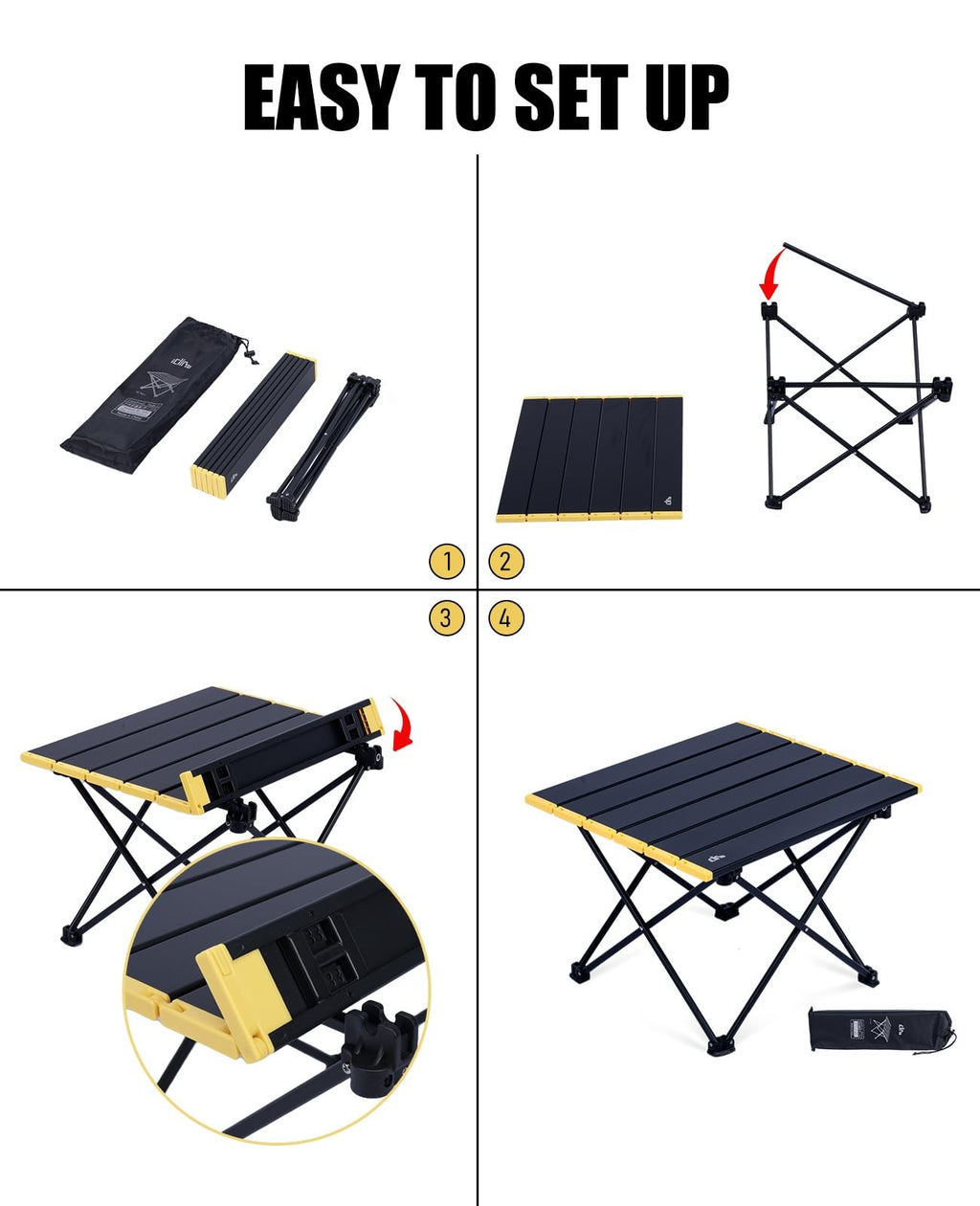 Ultralight Folding Camping Table Small Black w/ Carry Bag 16"x13.6" 66 lb
