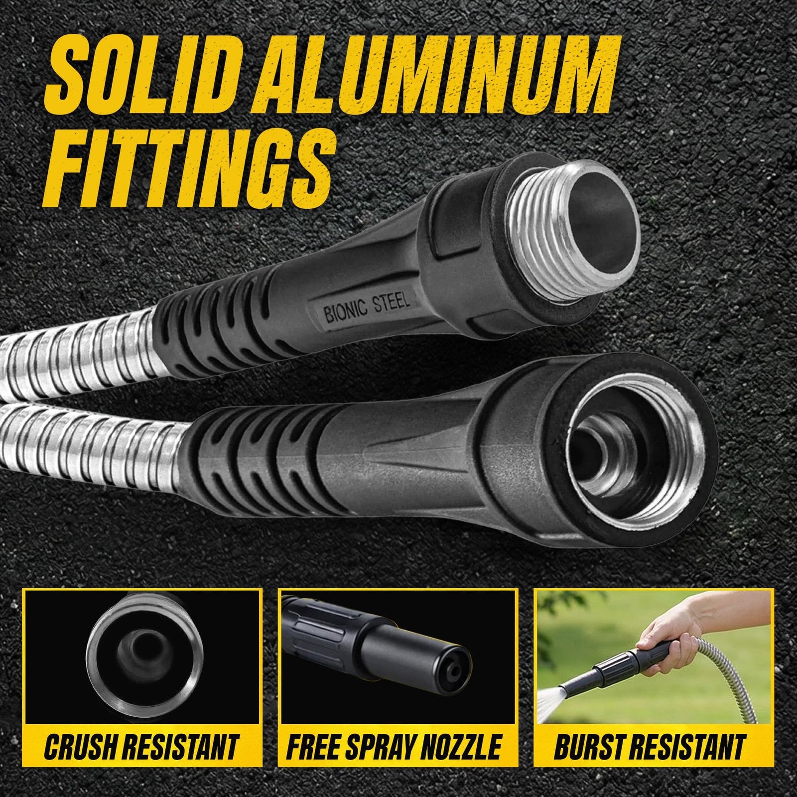 BIONIC STEEL 25 ft x 5/8" Metal Garden Hose w/Sprayer Nozzle 500 PSI SS