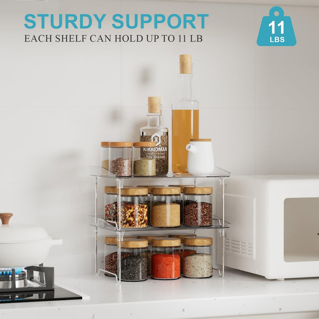 STARLATTA 2 Pcs Cabinet Organizer Shelf, Stackable Kitchen Counter Shelves,