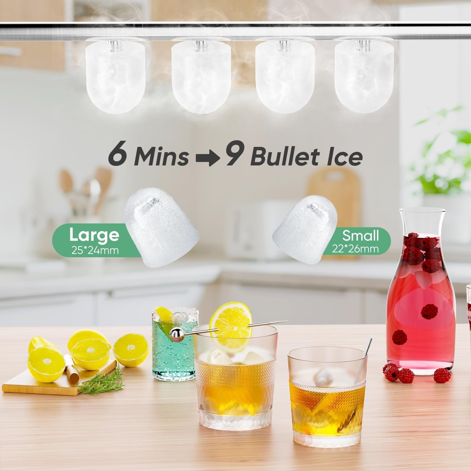 Portable Countertop Ice Maker 26lbs Daily 9 Cubes in 6 Mins Self Clean