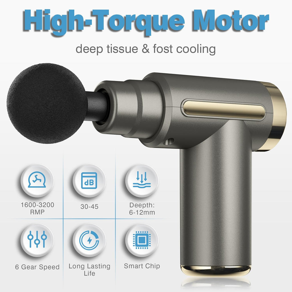 cotsoco Mini Massage Gun Deep Tissue Percussion Massager 6 Speeds 4 Heads