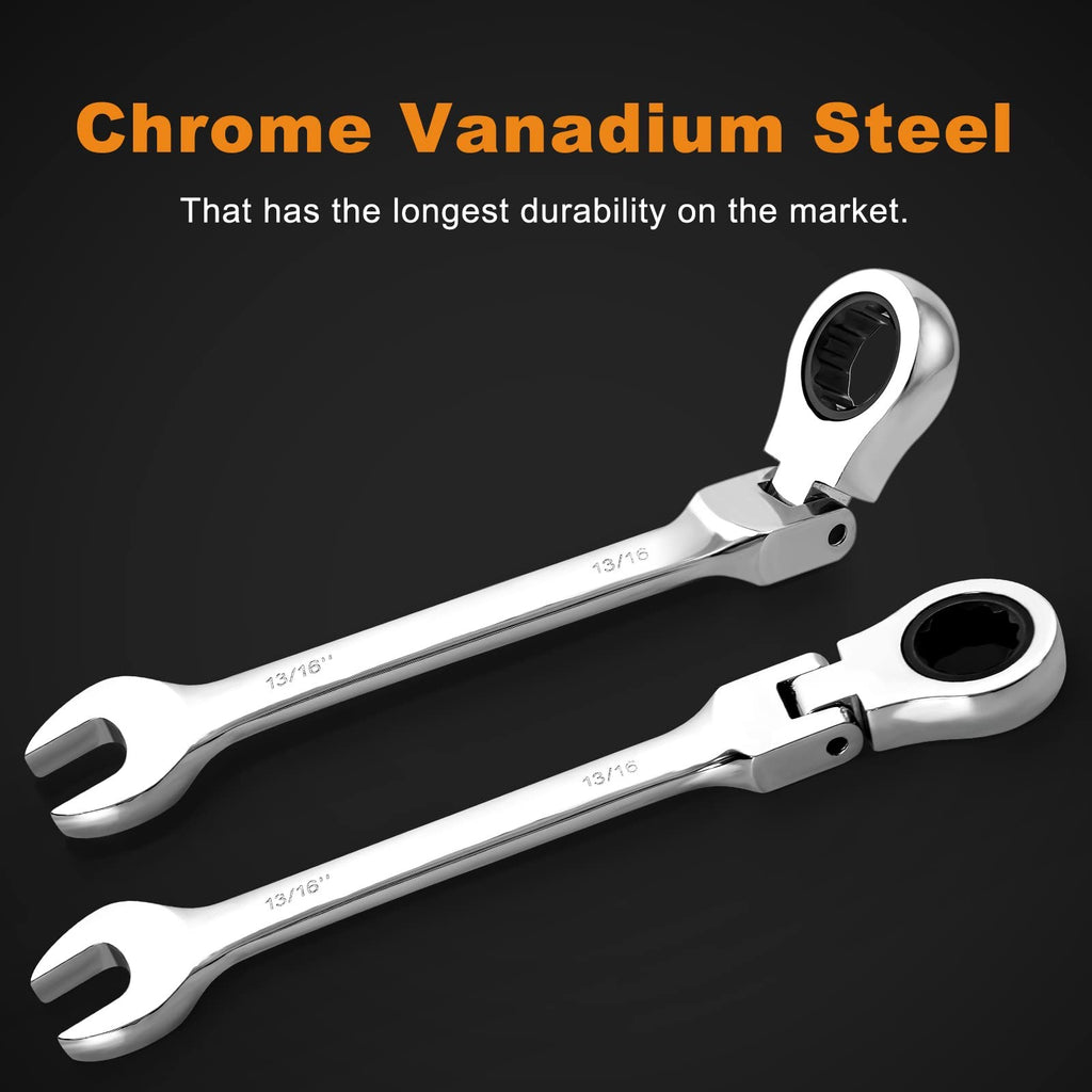 SAE Flex Head Ratcheting Wrench Set 8-Pc 5/16"-3/4" 72-Tooth CR-V