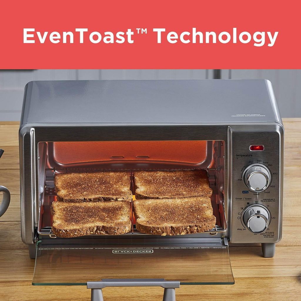 BLACK+DECKER 5-in-1 Air Fry Toaster Oven 4-Slice Fits 9” Pizza slice