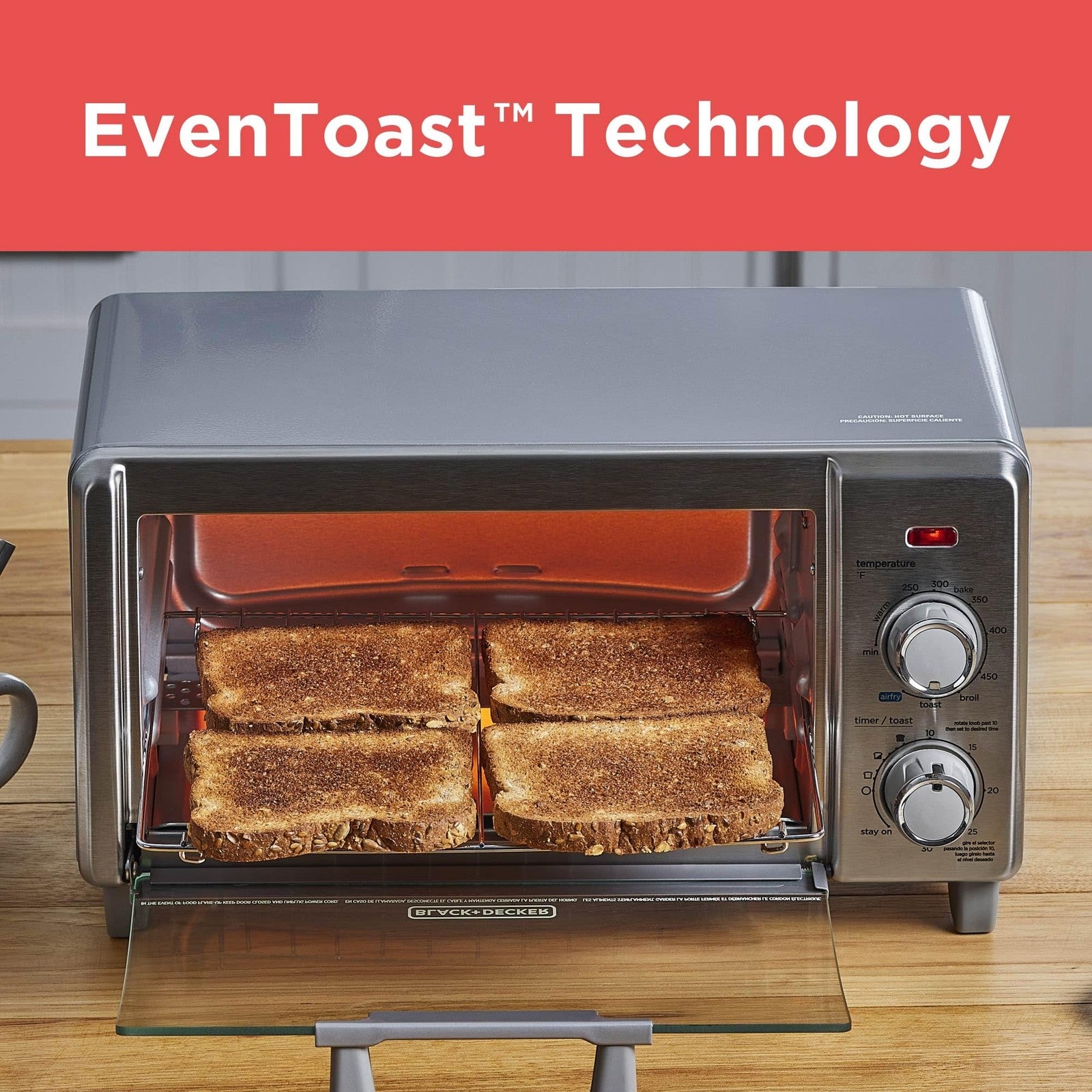 BLACK+DECKER 5-in-1 Air Fry Toaster Oven 4-Slice Fits 9” Pizza slice