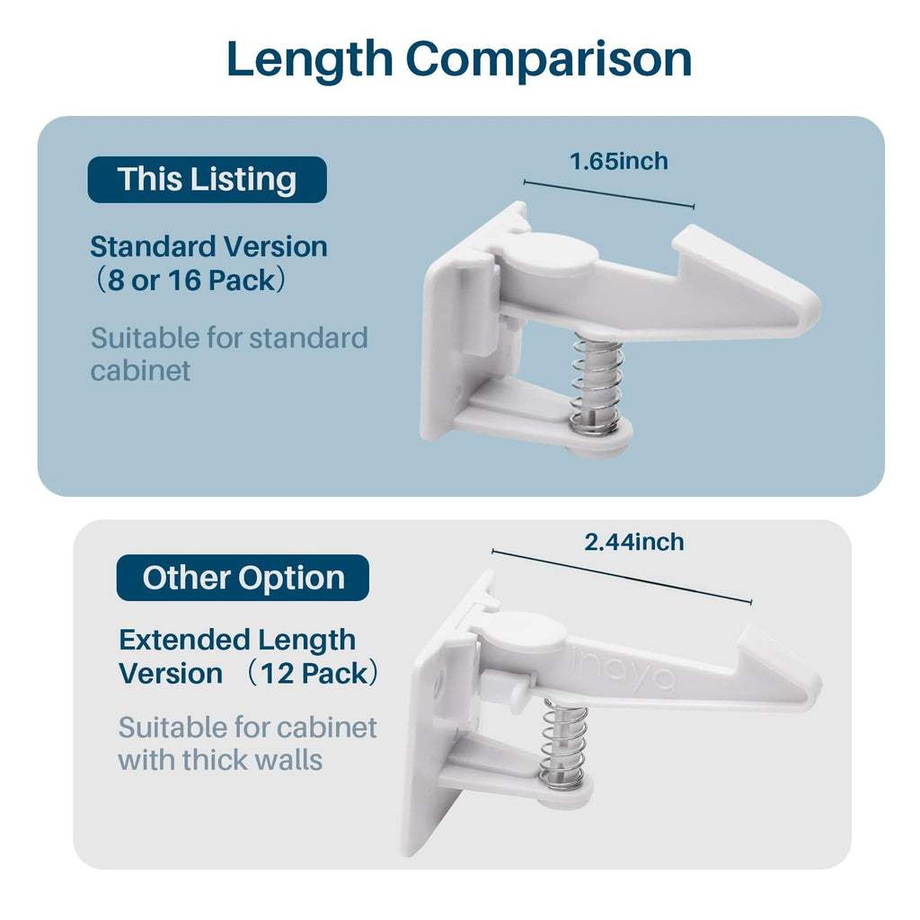 8 Pack Baby Proof Cabinet Locks Standard Length 3M Adhesive No Drill Latches