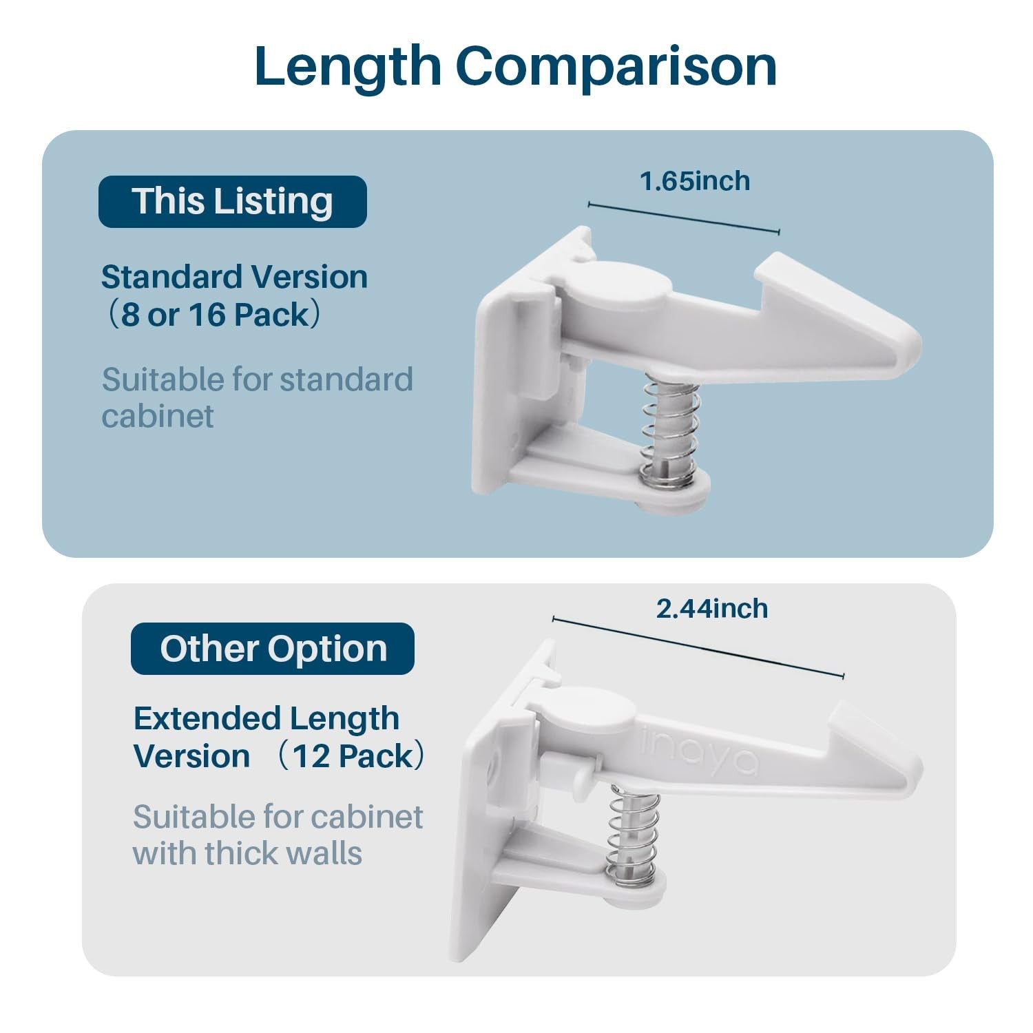 8 Pack Baby Proof Cabinet Locks Standard Length 3M Adhesive No Drill Latches