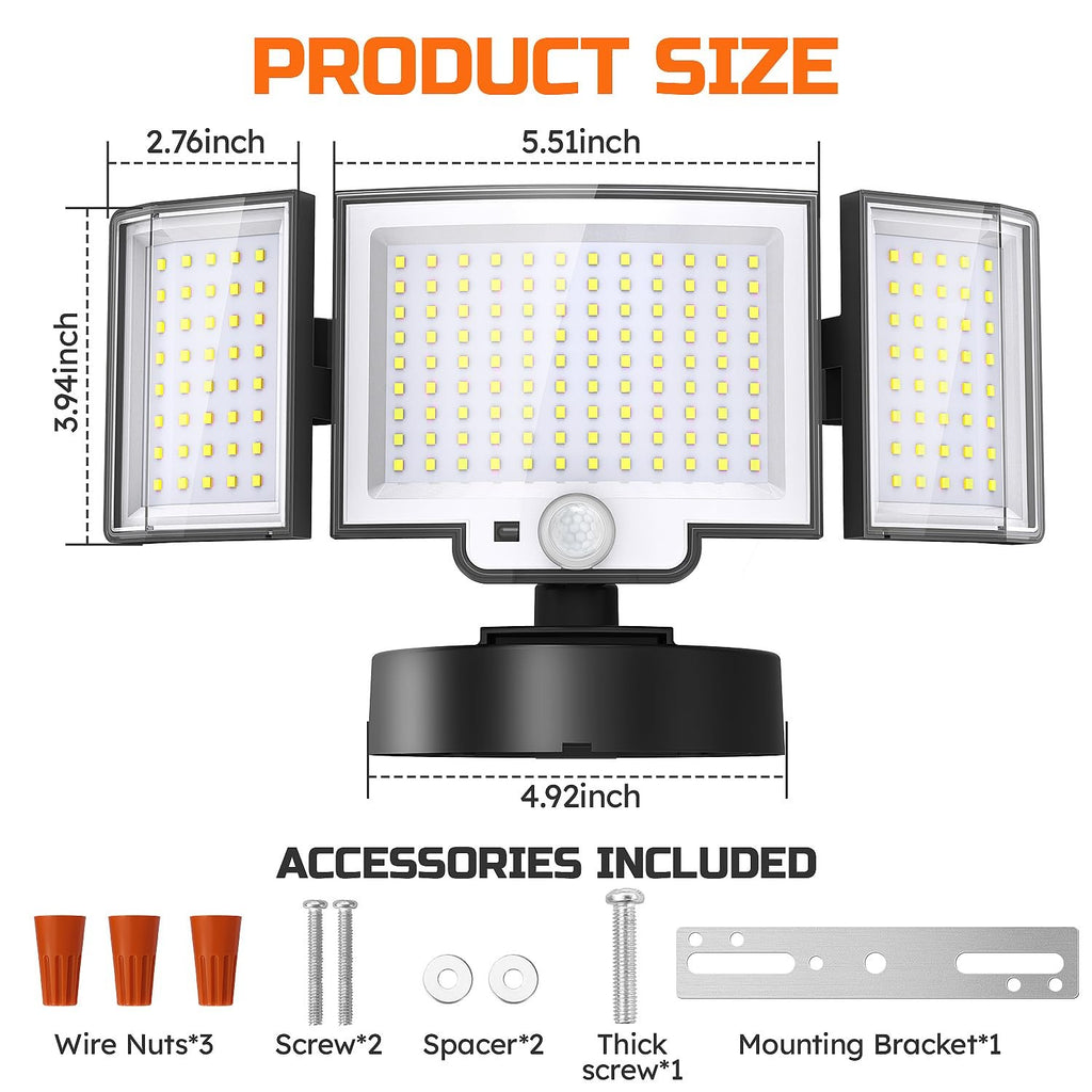 LED Security Motion Sensor Outdoor Lights 6500K Remote Control Floodlights, Dusk