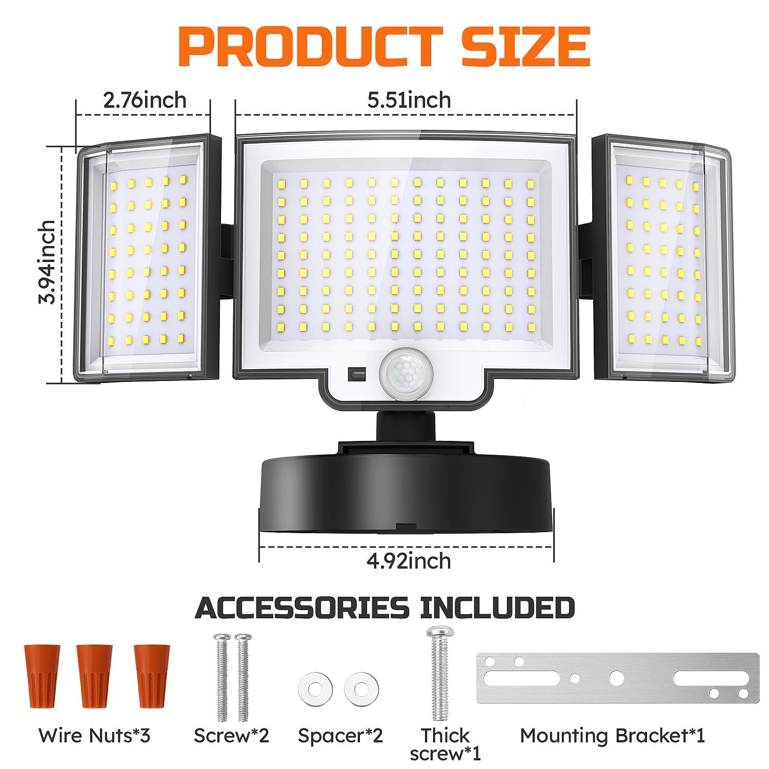LED Security Motion Sensor Outdoor Lights 6500K Remote Control Floodlights, Dusk