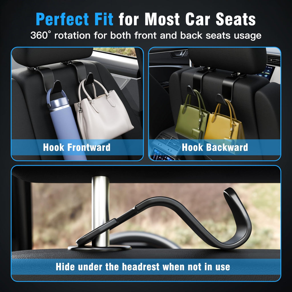 4-Pack Car Headrest Hooks, car Storage Organizer for Purses Handbags Groceries