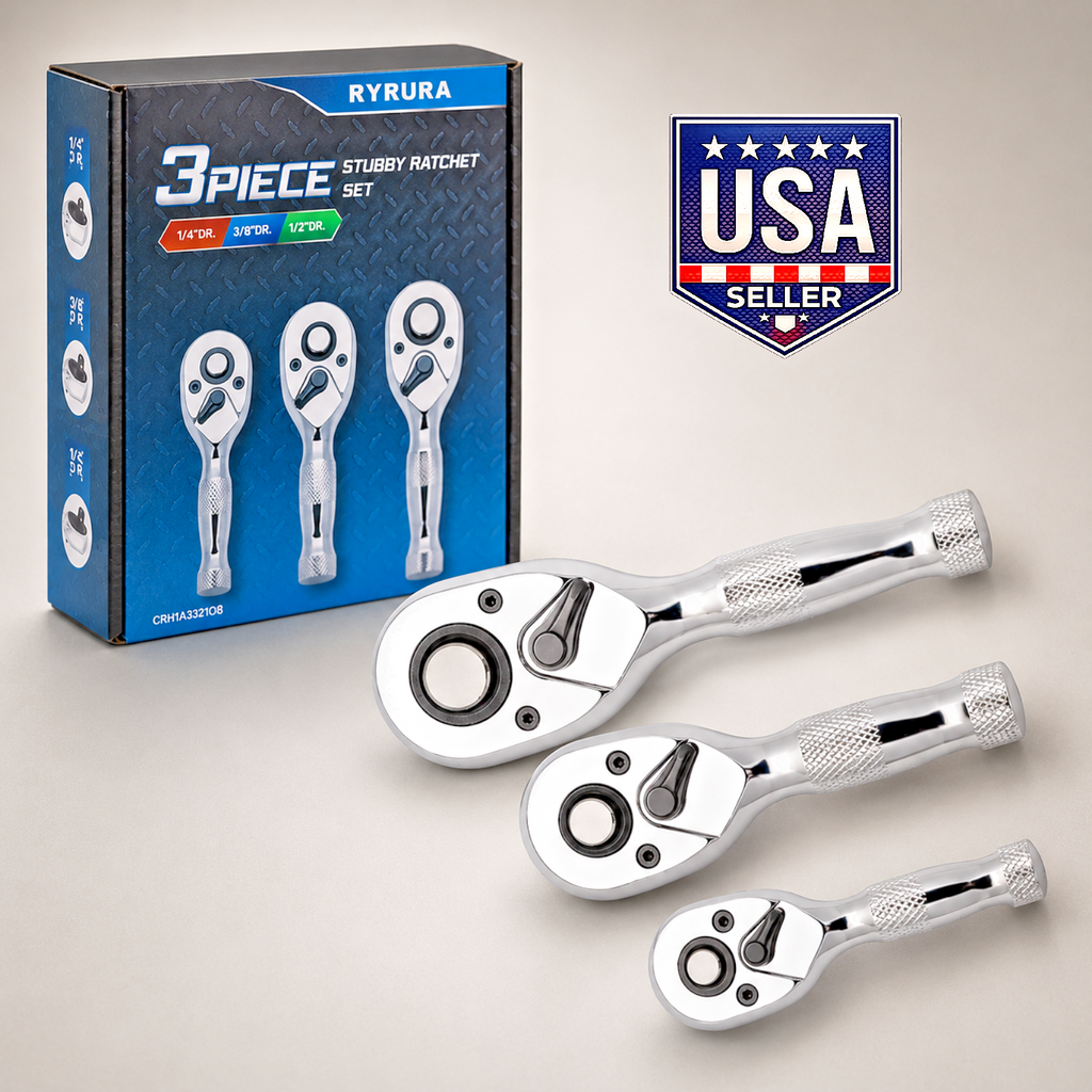 Ryrura 1/4" 3/8" 1/2" Stubby Drive Ratchet Set, Mini Ratchet Wrench Set.