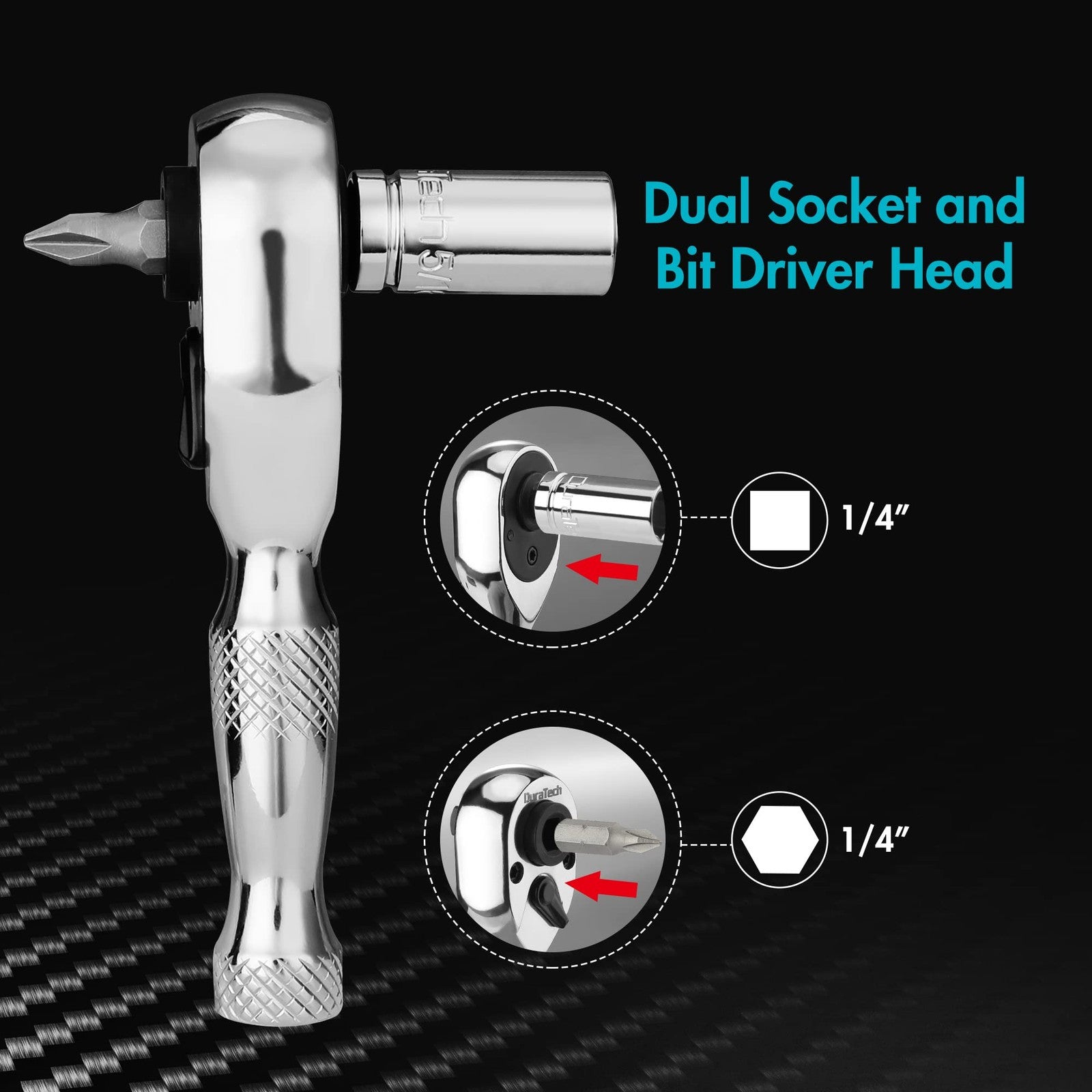 DURATECH-1/4" Stubby Ratchet Wrench 72-Tooth Mini Socket & Bit Driver Hand Tool