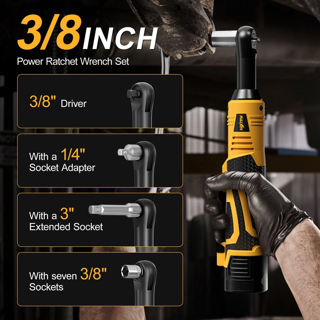 FULLYEA Cordless Electric Ratchet Wrench Set 550RPM 45Ft-lbs 16.8V Extd cordless
