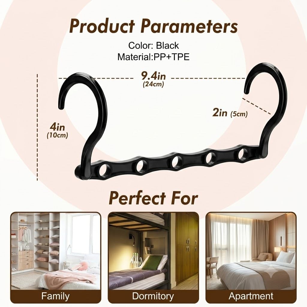 10 Pack Space Saving Cascading Hanger Organizers 5 Hole Black Closet Storage