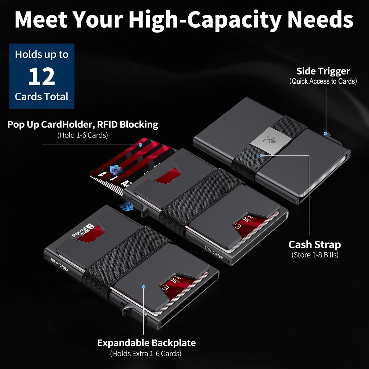 Slim Aluminum Card Holder Wallet for Men, Durable Expandable Backplate, RFID