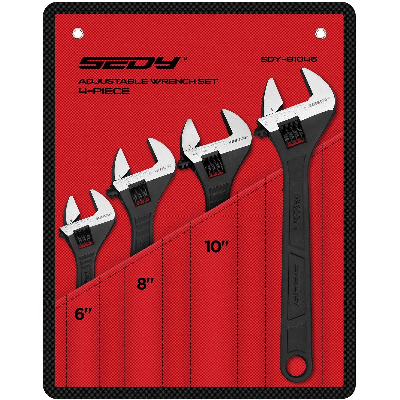SEDY 4-Pc Adjustable Wrench Set 6", 8", 10", 12" CR-V Steel SAE/Metric Scale
