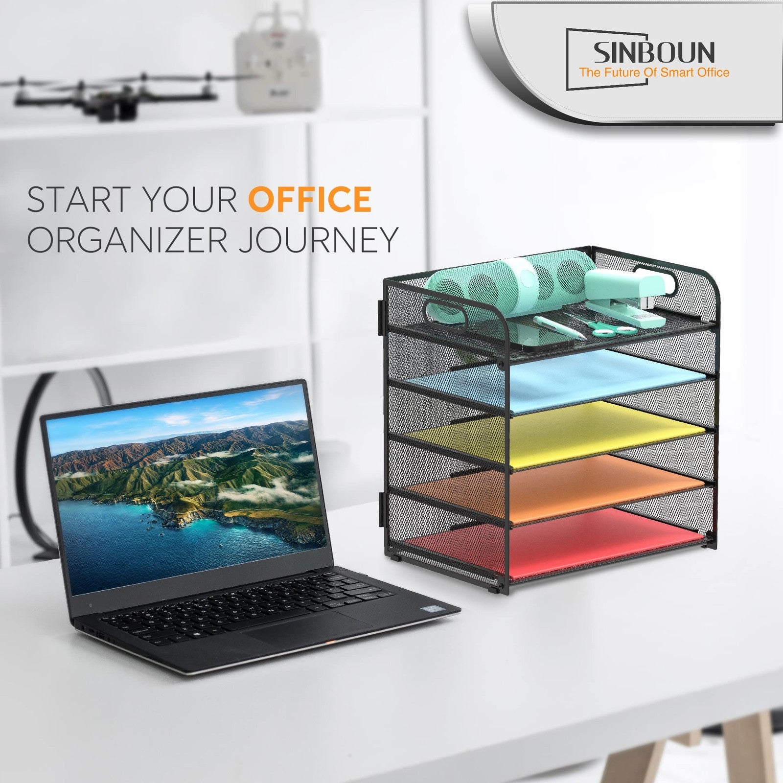 Letter Tray Paper Organizer 5-Tier Desk File Organizer Paper Holder with Handle.