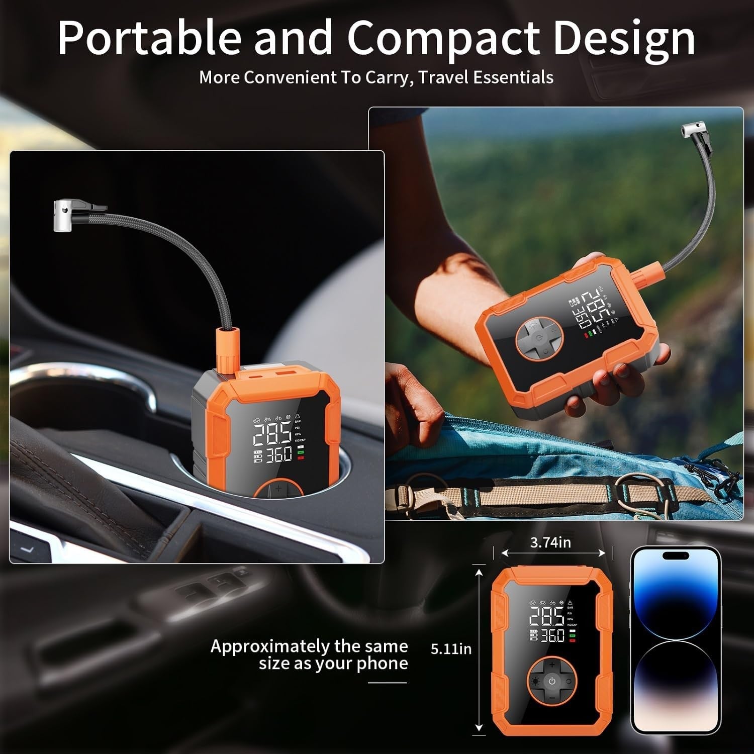Portable Tire Inflator 150 PSI Cordless Air Pump Car Bike Compressor