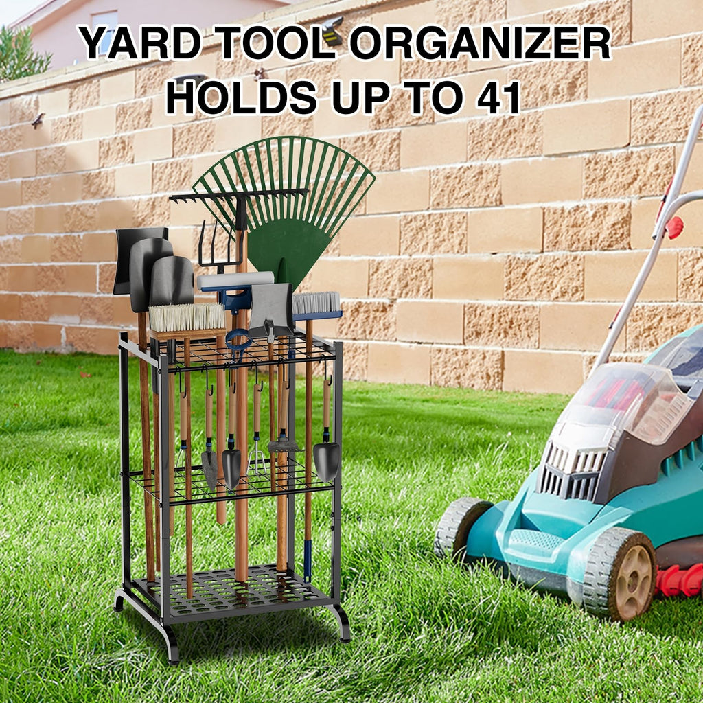 Garden Tool Storage Rack Holds 35 Yard Tools Metal Organizer w Hooks