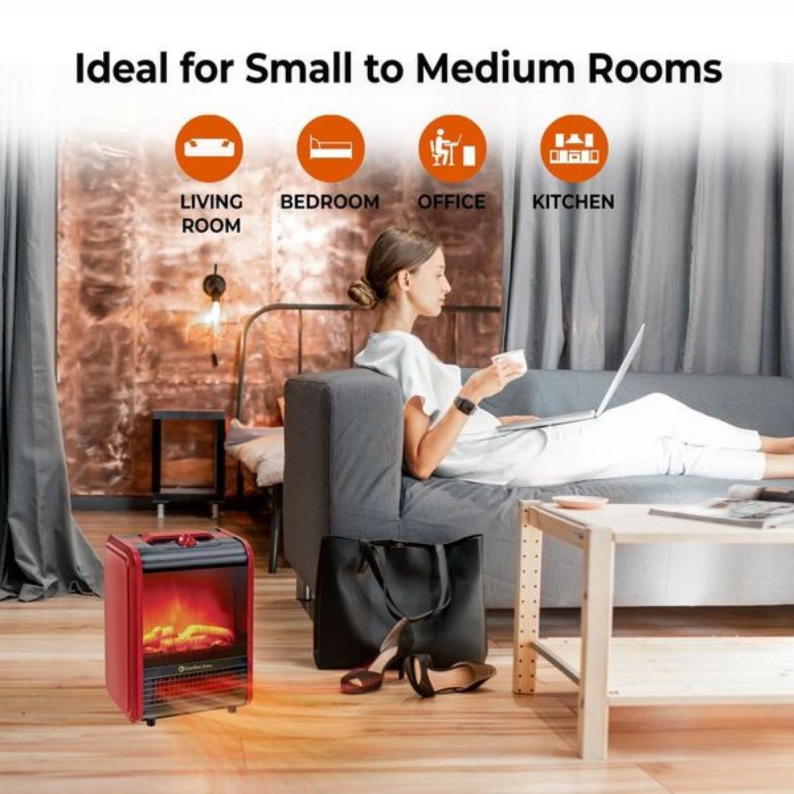 Comfort Zone Electric Mini Fireplace Space Heater with Realistic 3D Flame.