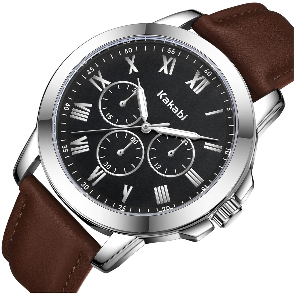 Mens Leather Dress Watch Quartz Roman Numeral Classic Business Watch Waterproof