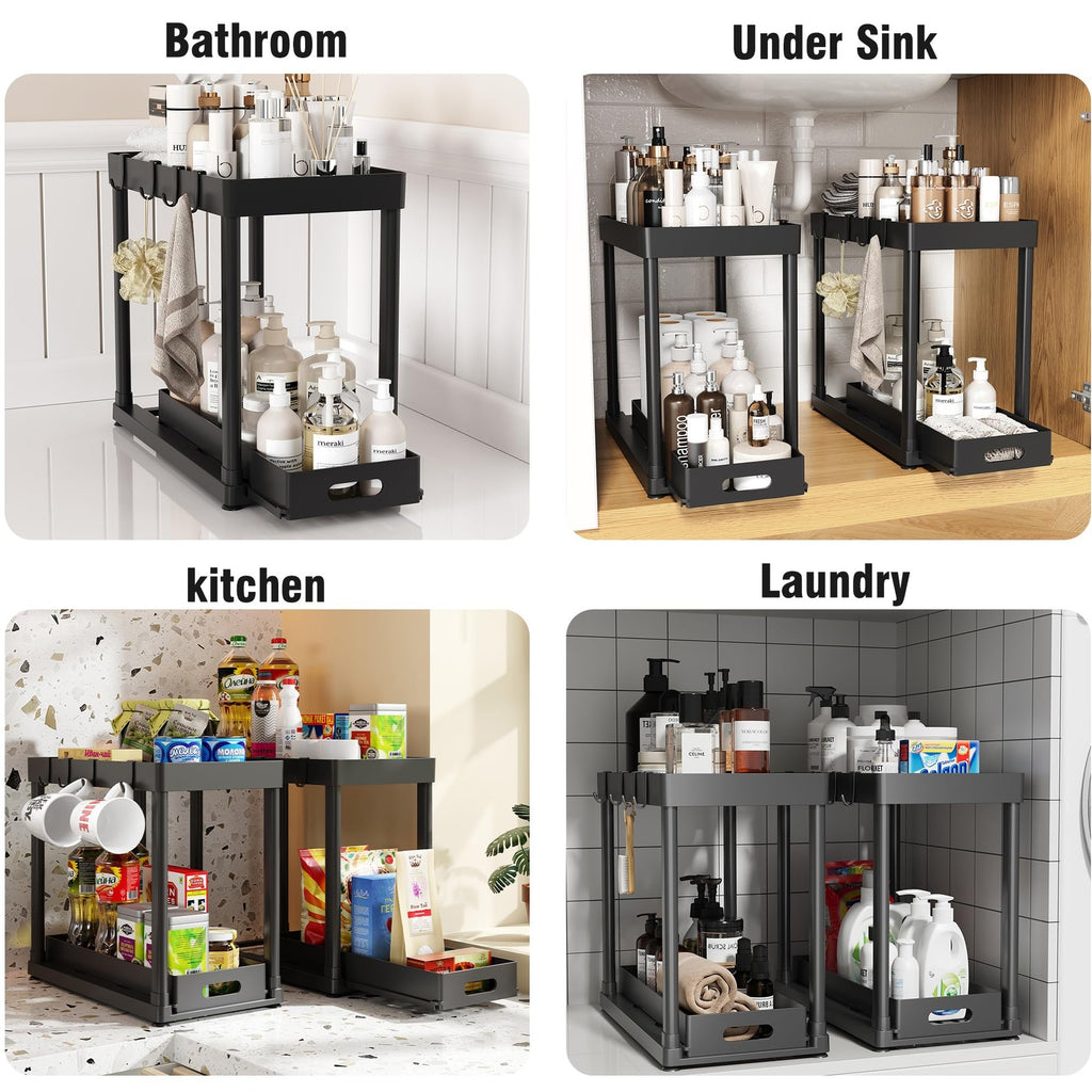 2 Pack Pull-Out Storage Organizers Under Sink Organizer and Storage for Bathroom