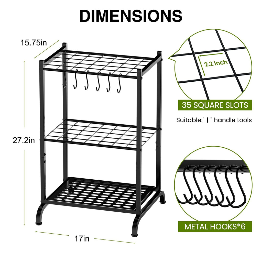 Garden Tool Storage Rack Holds 35 Yard Tools Metal Organizer w Hooks