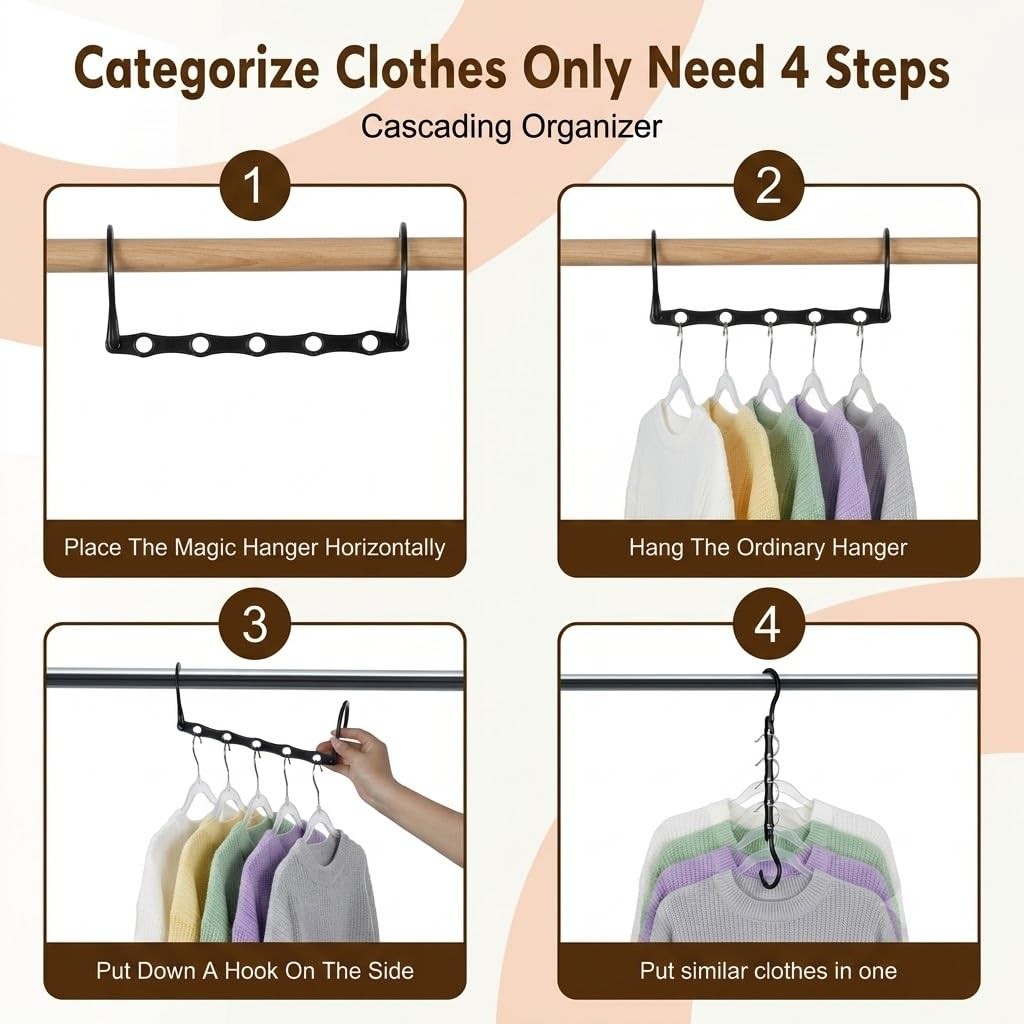 10 Pack Space Saving Cascading Hanger Organizers 5 Hole Black Closet Storage