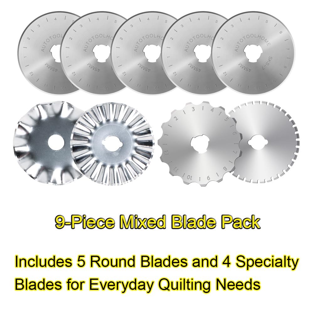 AUTOTOOLHOME 45mm Rotary Cutter 9 Extra Blades SKS-7 Fabric Cutter Set