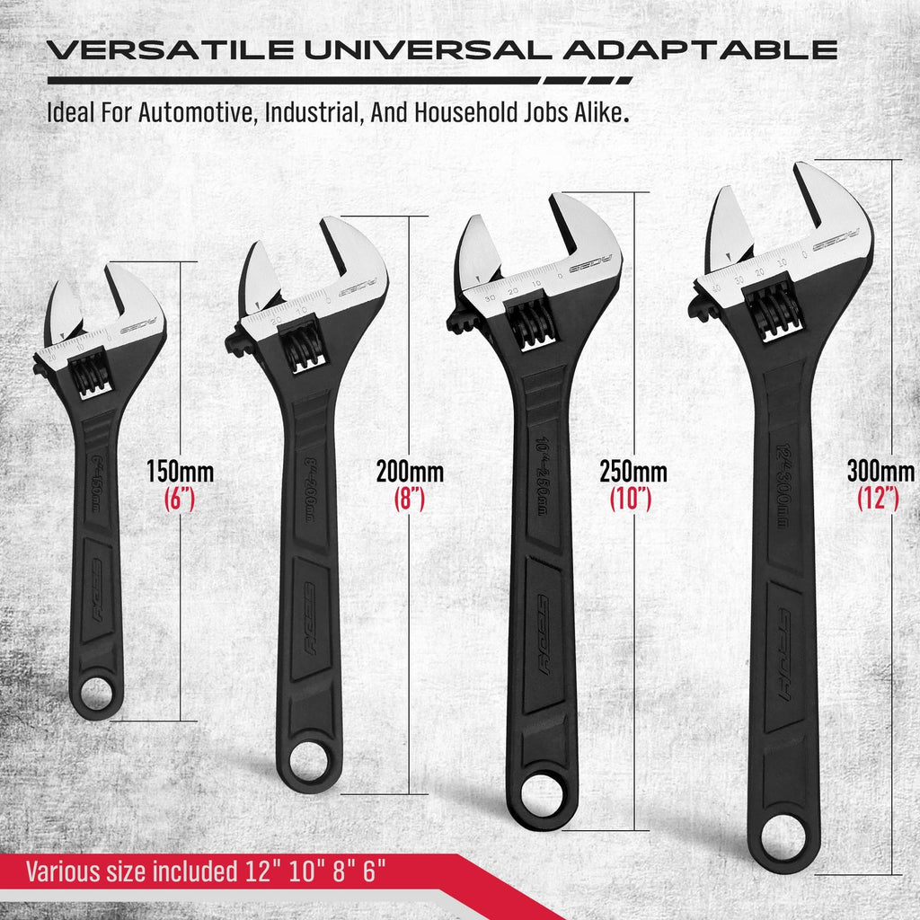 SEDY 4-Pc Adjustable Wrench Set 6", 8", 10", 12" CR-V Steel SAE/Metric Scale