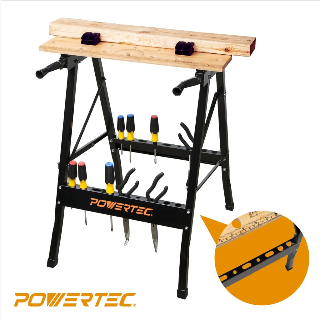 Portable Folding Workbench with Vise Bamboo Top Bench Dogs Woodworking