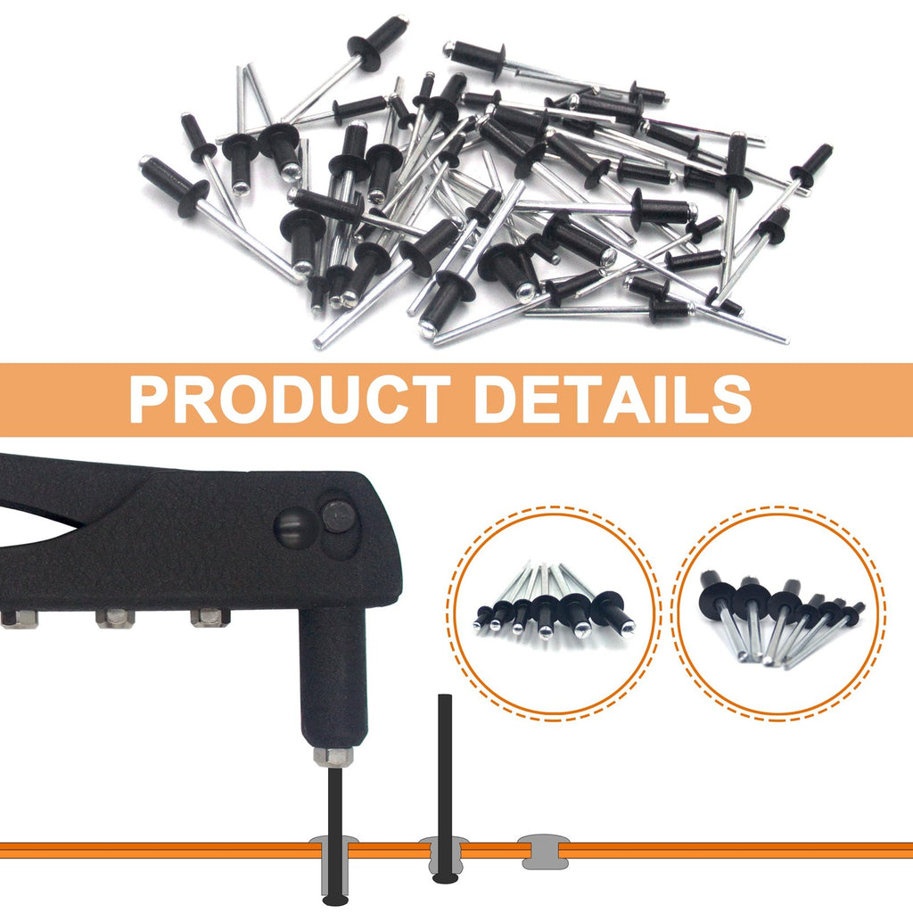 225pc Rivet Gun Kit with Pop Rivets Assortment Heavy Duty Hand Riveter