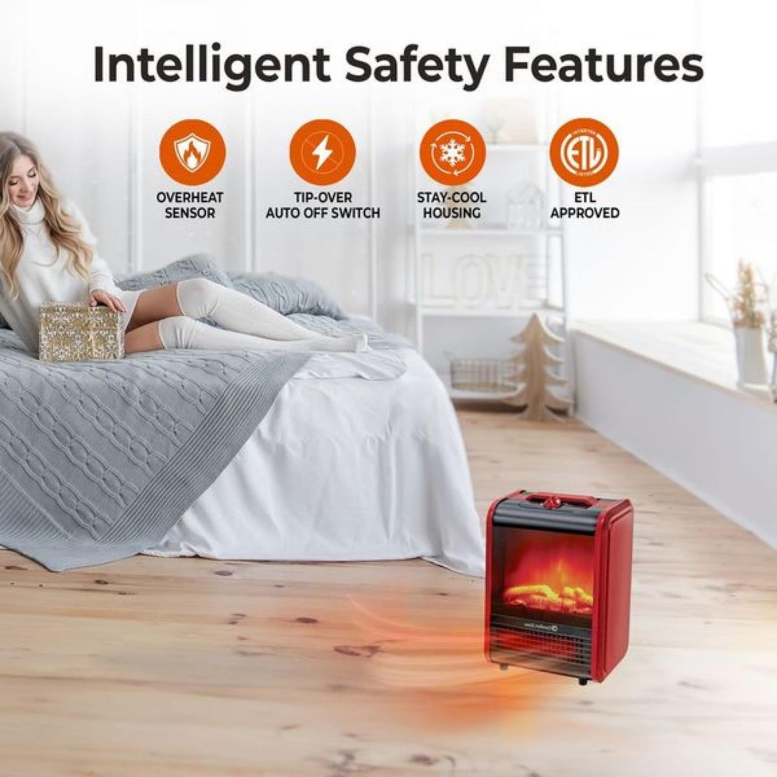 Comfort Zone Electric Mini Fireplace Space Heater with Realistic 3D Flame.