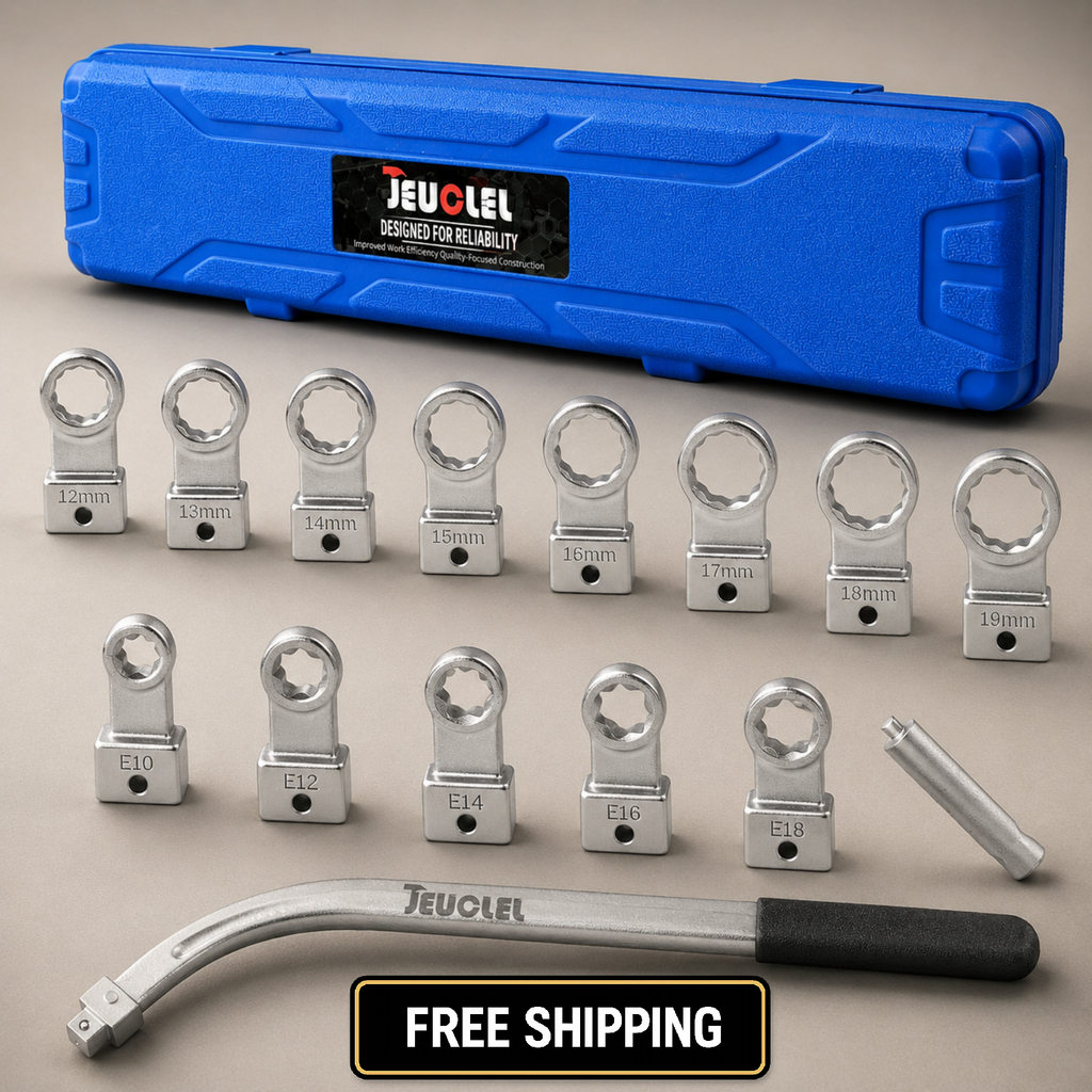 15PCS Serpentine Belt Tensioner Tool Kit 12–19mm Pulley Wrench Set Automotive