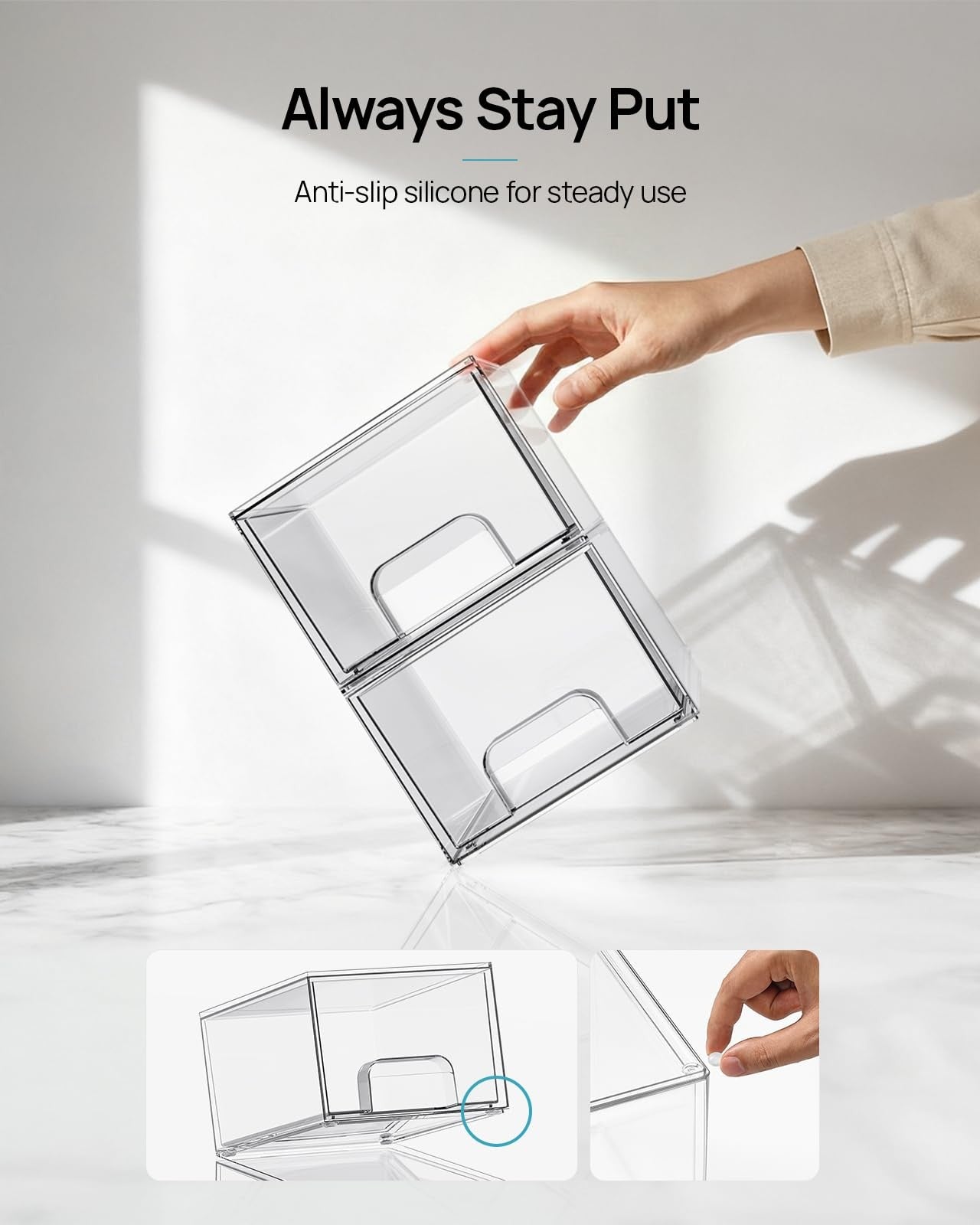 4 Pack Small Clear Stackable Storage Drawers, Acrylic Bathroom Makeup Organizer