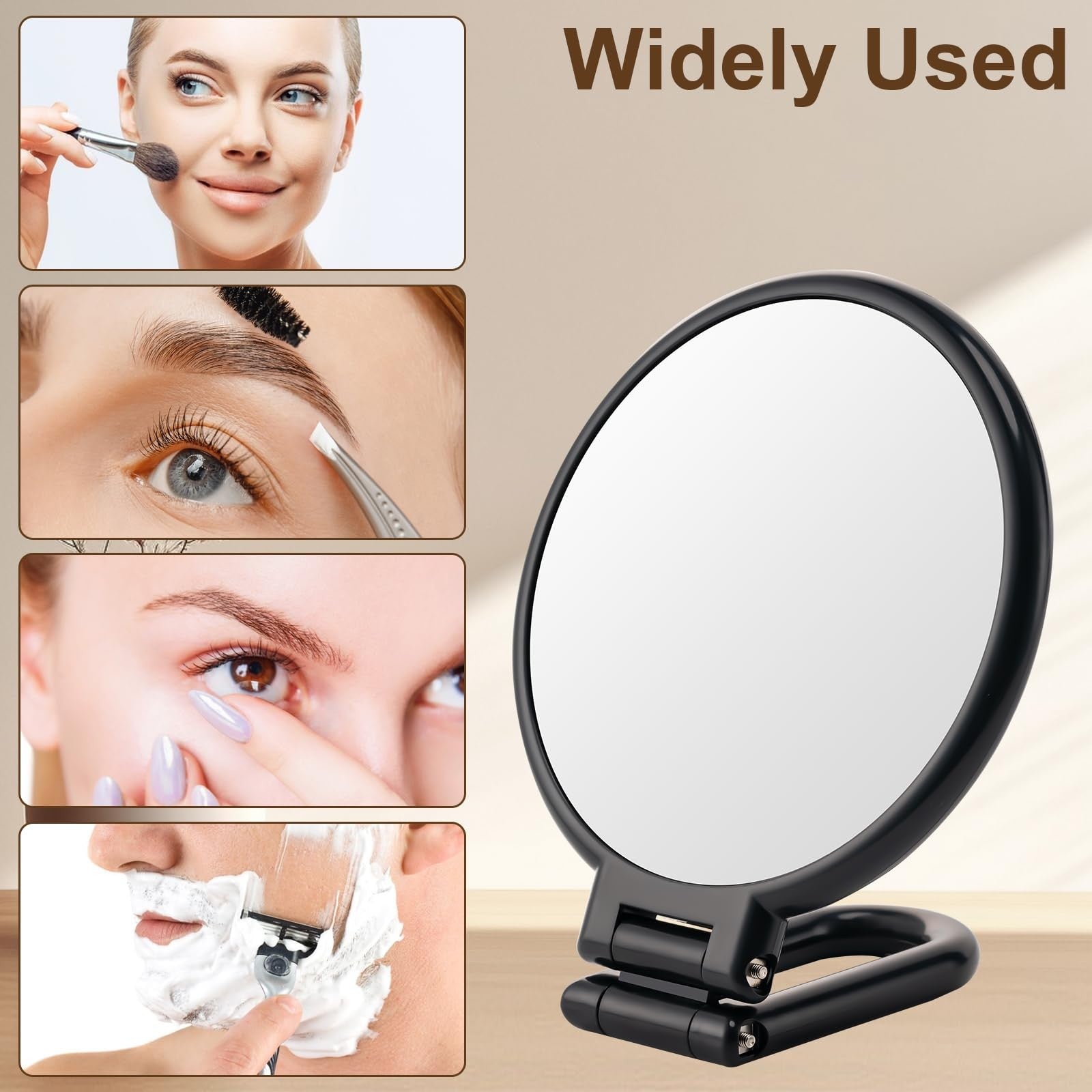 BOOMIBOO Handheld Magnifying Mirror 10X Foldable Travel Makeup Desk Vanity Black