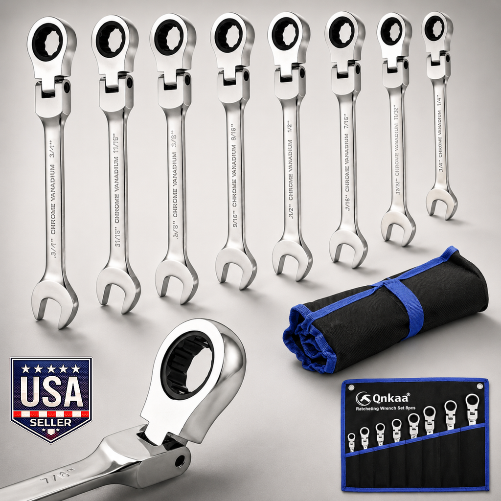 SAE Flex Head Ratcheting Wrench Set 8-Pc 5/16"-3/4" 72-Tooth CR-V