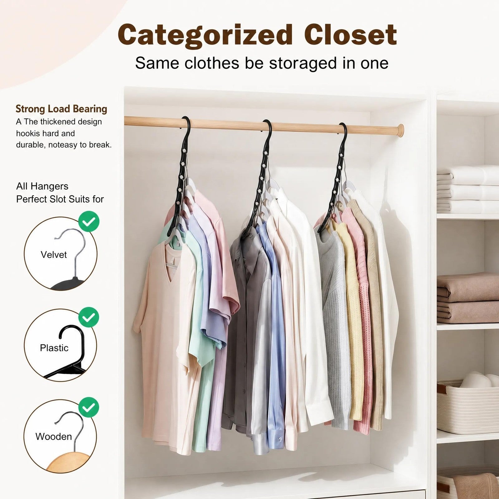 10 Pack Space Saving Cascading Hanger Organizers 5 Hole Black Closet Storage