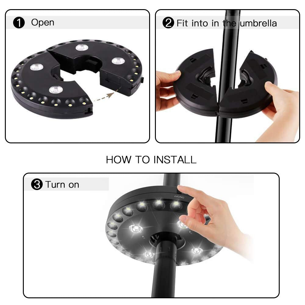 Patio Umbrella Light 3 Modes 28LED Cordless Battery Operated White
