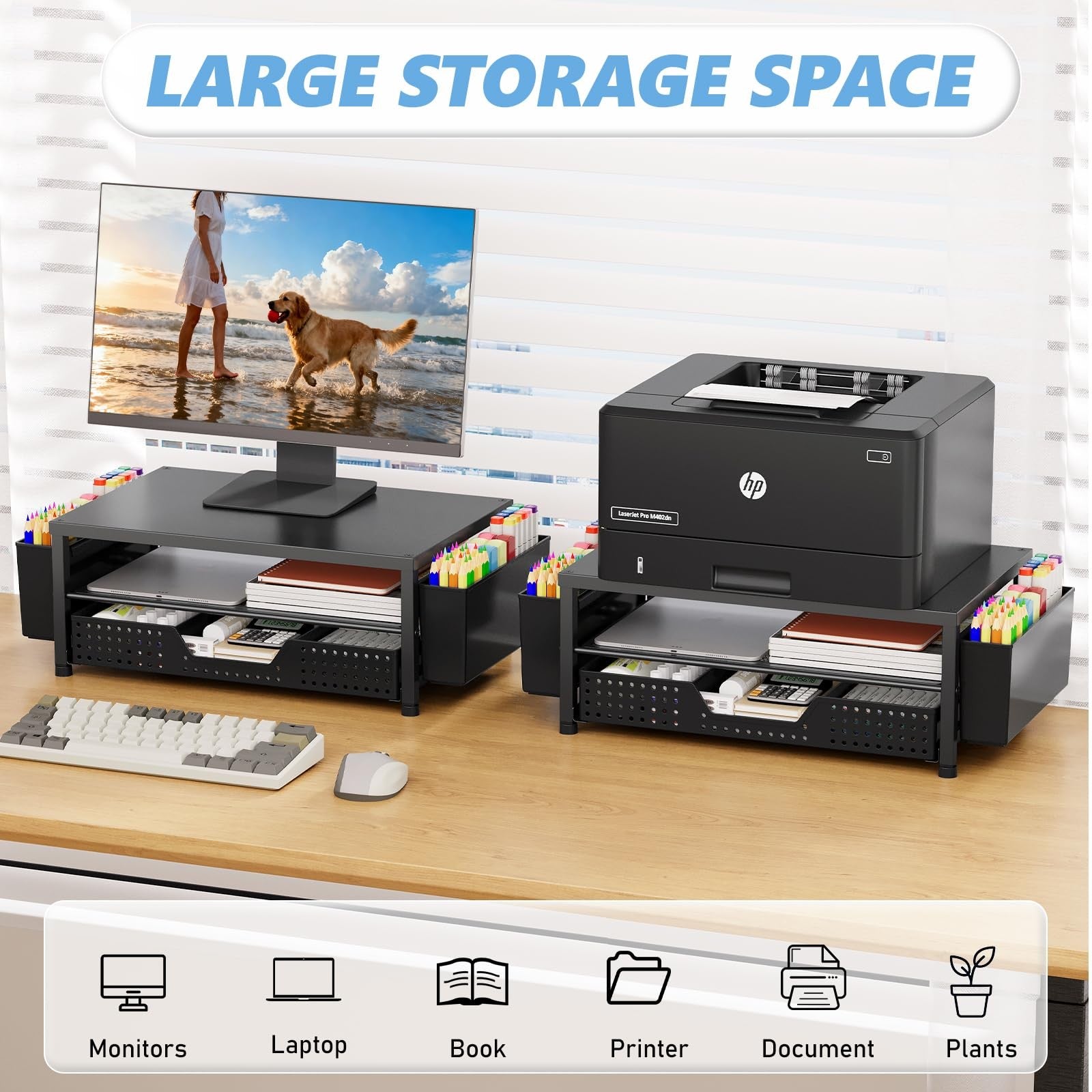 Monitor Stand Riser Desk Organizer Drawer Storage Workspace Home Office